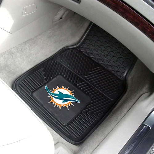 Vista 2 de Tapetes NFL Miami Dolphins de vinilo para auto, Juego de 2 alfombrillas para coche de vinilo, Miami Dolphins