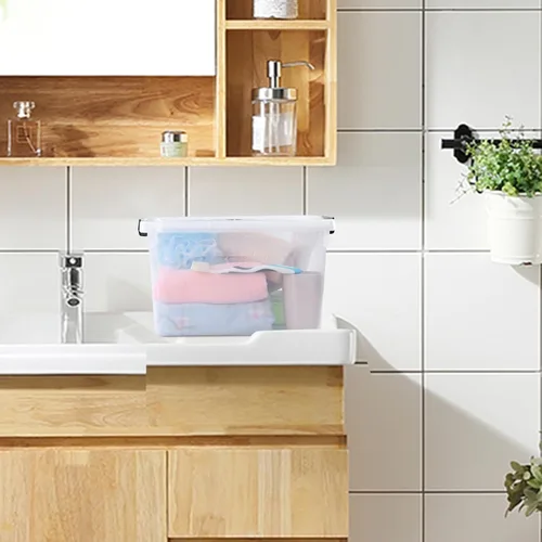 Vista 7 de Paquete de 4 cajas de almacenamiento de 10.5 cuartos de galón con tapa, contenedor de plástico para almacenamiento Clear BPA-free plastic, secure