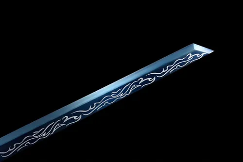 Vista 7 de Espada de lobo hecha a mano Cool Blue Carbon Steel Chinese Tang Dao con cinturón