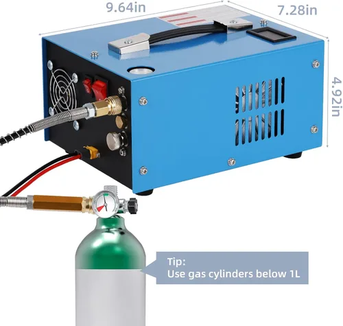 Vista 2 de Compresor de aire PCP, compresor de tanque de buceo de 4500 Psi/30 MPa, fuente de alimentación de 12 V CC/120 V CA, convertidor de potencia