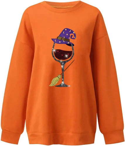 Vista 3 de Correr de manga larga con estampado de Halloween cuello redondo de manga larga casual básico Pullover Top Artículos de mujer