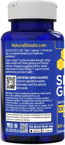 Vista 8 de NATURAL STACKS Paquete de suplemento Smart Ginkgo Biloba y Smart NMN - Soporte cerebral extra fuerte y apoyo NAD+* - 120 cápsulas totales