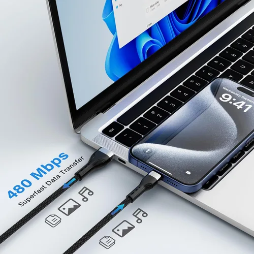 Vista 6 de Cable USB C (1 pie/12 pulgadas, paquete de 10), cable USB A a USB, carga