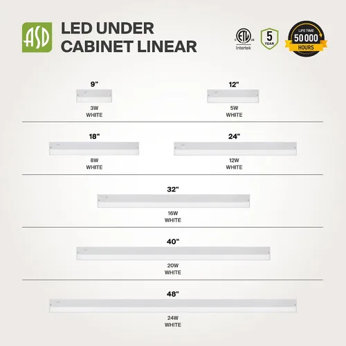 Vista 9 de ASD Iluminación LED para debajo del gabinete con enchufe o cableado de 9 pulgadas, luces regulables debajo del gabinete con interruptor