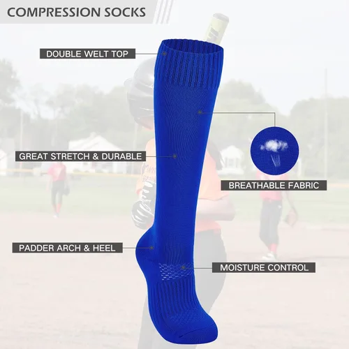 Vista 2 de American Trends Calcetines de sóftbol para niñas y adultos, calcetines de béisbol y sóftbol, calcetines deportivos con puntadas, para niñas jóvenes