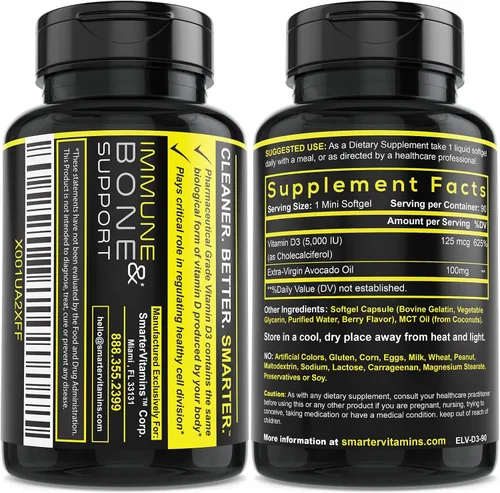 Vista 2 de Smarter Vitamina D3 5000 UI en aceite de aguacate 125mcg - 90 mini cápsulas blandas