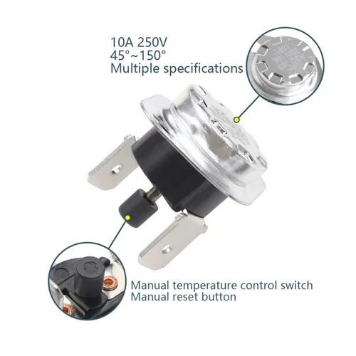 Vista 3 de 100PCS KSD301 KSD303 10A 45 150 C Degrees Celsius Manual Reset Thermostat Normally Closed Temperature Switch Temperature Control(100C)