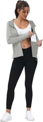 Vista 43 de TBMPOY Chaquetas con capucha y protección solar UPF 50+ para mujer, ligeras, de manga larga, para senderismo, exteriores, con cremallera completa