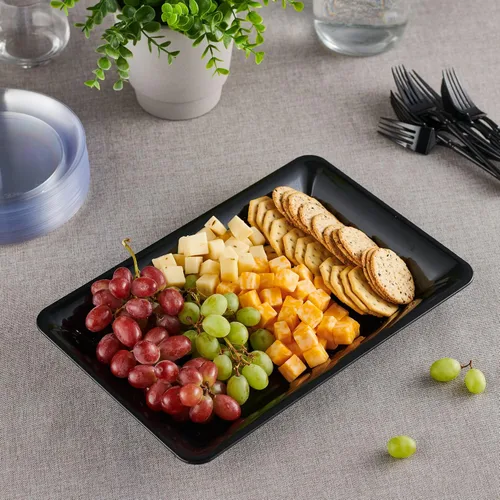 Vista 2 de Plasticpro - Bandejas de plástico para servir, rectangulares, 10 x 14 pulgadas, plato desechable para fiesta, color negro, paquete de 4