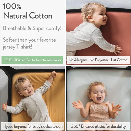 Vista 3 de Sábanas ajustadas Pack and Play – Compatibles con 4moms Breeze Plus Playard y otros colchones grandes de corralito – Suavemente suaves 100% algodón