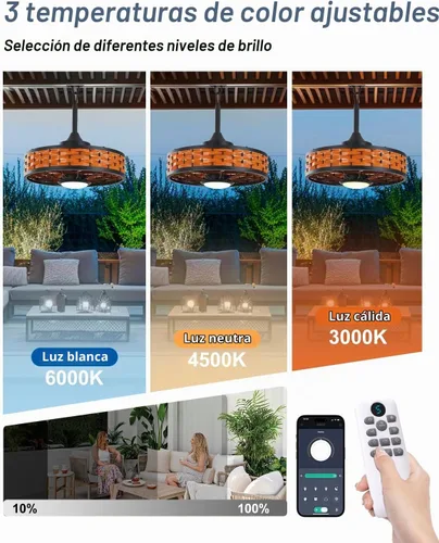 Vista 7 de Outdoor Ceiling Fans with Light, 20" Weatherproof Gazebo Fan Marrón