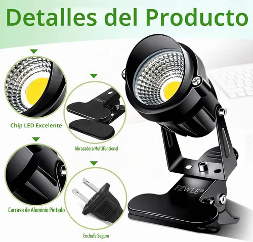 Vista 4 de FZWLE Spot Lights Clamp Indoor Spotlights, 7W Clip on Lights Daylight White Uplights with 6FT Cord and Switch for Trade Show, Workshop, Billboard