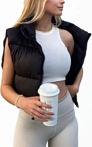 Vista 3 de Shiyifa Chaqueta acolchada con cremallera y cuello alto para mujer