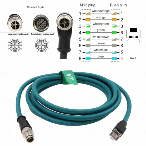 Vista 5 de M12 Ethernet 8 Pin X-Code RJ45 CAT-7e GigE Cable para cámara Basler Cognex Vision Sensor Lector de Código de Barras PLC Router Switch Red 1M