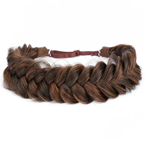 Vista 4 de Diadema ancha y despeinada de 2 mechones de cabello sintético trenzado, accesorio de belleza para mujeres y niñas, 62g/2.1 oz (caoba)