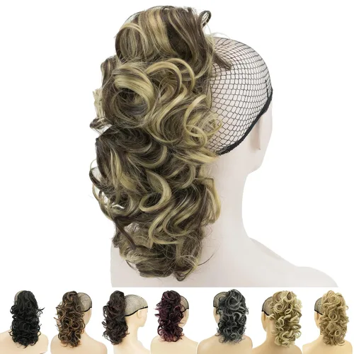 Vista 5 de IMISSU Extensiones de cabello rizado desordenado, cola de caballo con clip de cola de caballo (rubio playa)