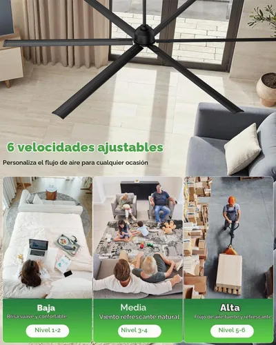 Vista 7 de HVLS Ventilador de techo industrial grande de 108 pulgadas, ventilador de techo comercial grande con control remoto, altura ajustable, motor de CC