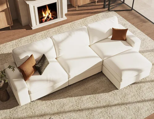 Vista 6 de Sofá modular en forma de L de gran tamaño con almacenamiento y asiento Beige