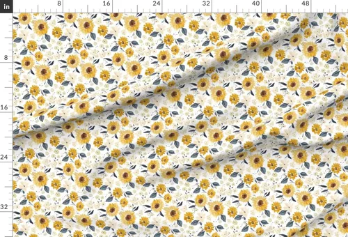Vista 2 de Spoonflower Tela - Verano Girasol Otoño Mostaza Oro Otoño Acuarela Floral Impreso en Tela de Gasa Cuarto Grasa - Costura Ropa de Moda Vestidos