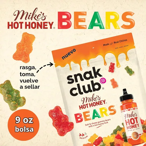 Vista 3 de Snak Club Mike's Hot Honey Bears - Caramelos de gomitas Sweet Heat, 9 onzas