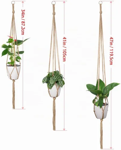 Vista 2 de Soportes colgantes de macramé para plantas, 6 unidades, 3 tamaños