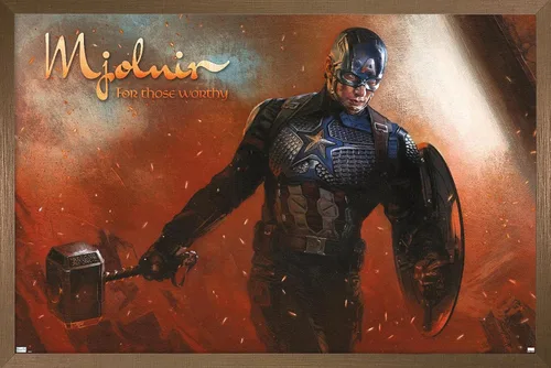 Vista 16 de Trends International Marvel: Year of The Shield - Póster de pared de Mjolnir, 22.4 pulgadas de largo x 14.7 pulgadas, versión enmarcada de madera