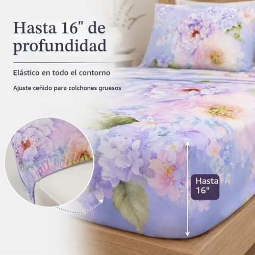 Vista 9 de YIYEA Juego de sábanas individuales, sábanas de hotel de calidad de 1800 hilos de microfibra doble cepillada con flores para cama individual, extra