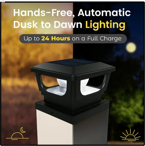 Vista 3 de Brighticonic Luces solares para tapa de poste para exteriores de 4 x 4, 3 x 3 – Luces de poste de encendido/apagado automático alimentadas por