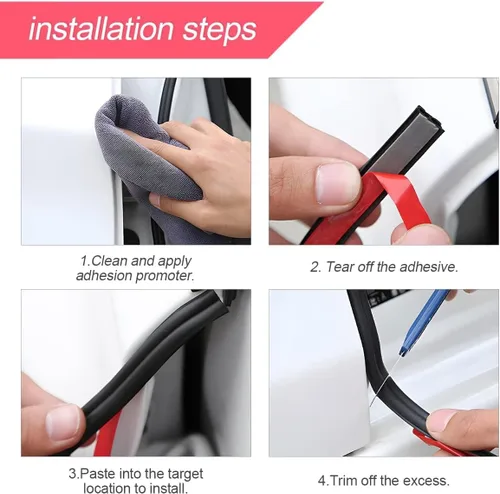 Vista 5 de Tira de sellado de goma autoadhesiva de doble capa para puerta de automóvil, 5 agujeros, aislamiento de ruido, protector de bordes, accesorios