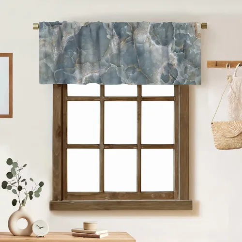 Vista 9 de Cortina de cenefa de mármol verde con venas doradas de mármol negro, diseño abstracto de lujo, elegante cenefa con bolsillo para barra, 1 panel