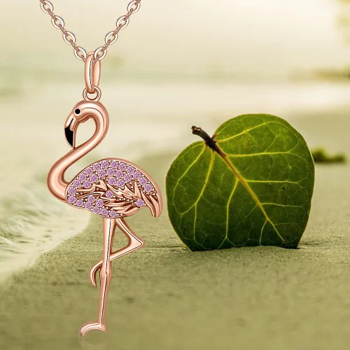 Vista 6 de Flamingo Necklace Halloween Skeleton Cat Necklace Turtle Axolotl Hummingbird Necklaces for Women 925 Sterling Silver Cute Animal Jewelry Christmas