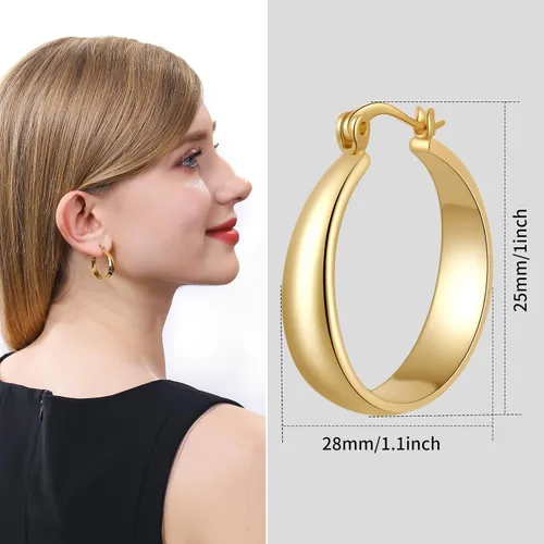 Vista 4 de ToHeart Aretes de aro de oro de 14 quilates para mujer, aretes de aro rectangulares chapados en oro pequeños