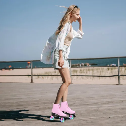 Vista 5 de XUDREZ Roller Skates for Women Men Cozy PU Leather High-top Roller Skates for Beginner Double-Row PU Wheels, Professional Indoor Outdoor Roller
