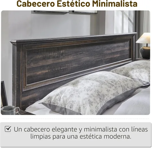 Vista 6 de T4TREAM Cama Queen de granja con cabecera y banco de almacenamiento, cama de plataforma de madera rústica con baúl de almacenamiento de 64 pulgadas