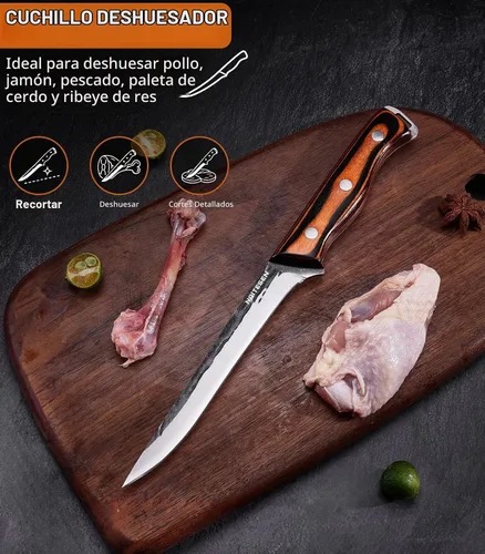 Vista 5 de Naitesen 4 piezas de cuchillo de carnicero forjado a mano y cuchillo de cocina 2 en 1, juego de cuchillo de chef serbio resistente para carne