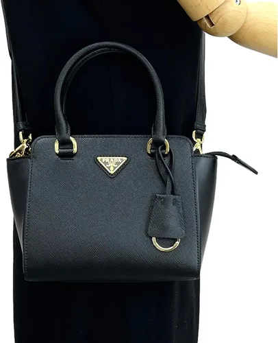 Vista 2 de Prada Triángulo Logo Negro Saffiano Lux Bolso bandolera de cuero, Negro