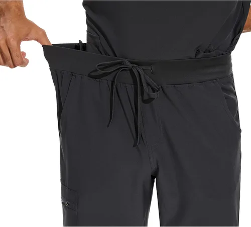 Vista 6 de COZYFIT Conjunto de ropa quirúrgica para hombre camiseta elástica con cuello en V y pantalón deportivo con 8 bolsillos, cintura de yoga, ropa