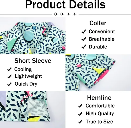 Vista 5 de Artsadd Camisa hawaiana de los años 80 y 90 para hombre camisa de manga corta con botones grandes y altos camisas de playa Aloha trajes de fiesta