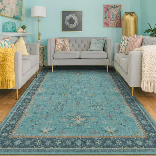 Vista 111 de Hazo Haus – Alfombra pequeña para entrada, cocina o baño, antideslizante con base de goma, resistente a las manchas y a la decoloración, diseño