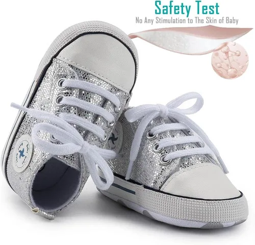 Vista 3 de Zapatos de lona para bebés recién nacidos, suela suave, para los primeros pasos, zapatos planos para niños pequeños, zapatos de mezclilla unisex