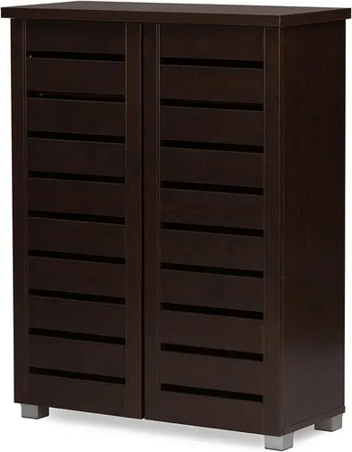 Vista 4 de Baxton Studio – Gabinete para zapatos Adalwin, de 2 puertas, para entrada, Madera, Marrón