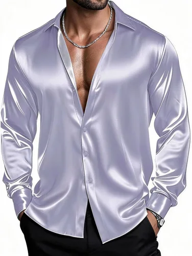 Vista 8 de Barry.Wang Camisas de discoteca de los años 70 para hombre, camisas beige B