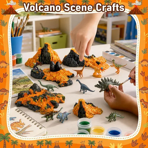 Vista 6 de Aydinids - Juego de 6 mini volcán con 12 figuras de dinosaurio, figuras de dinosaurios de plástico, juego de volcán artificial