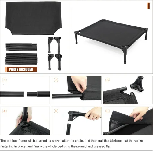 Vista 6 de Garnpet Cama elevada para perros pequeños, cuna elevada para perros que se adapta a hasta 150 libras, catres resistentes para mascotas con malla