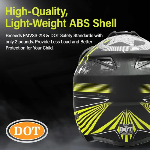 Vista 2 de XFMT DOT - Casco de motocicleta de cara completa para adultos, para motocross, ATV todoterreno, BMX, con estrella negra y amarilla, talla XL