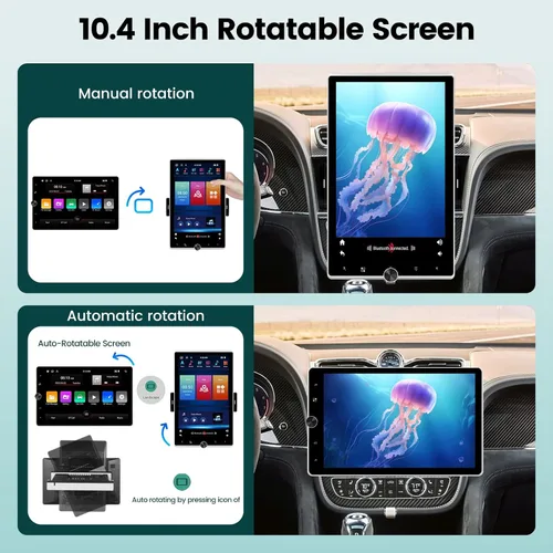 Vista 6 de 2G+64G Solo DIN Android Car Stereo 10.4 pulgadas Rotatorio Vertical Pantalla Táctil Radio con Carplay Inalámbrico y Android Auto/EQ