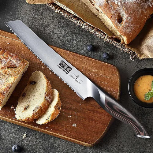 Vista 6 de HOSHANHO Cuchillo de pan de 8 pulgadas, cuchillo de pan serrado japonés de acero inoxidable de alto carbono, cuchillo profesional para cortar pan