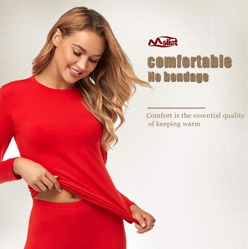 Vista 4 de Ropa interior térmica para mujer, parte superior larga ultra suave con forro polar
