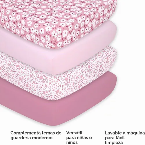 Vista 4 de The Peanutshell Juego de sábanas bajeras para cuna, supersuaves y transpirables, decoración de guardería, aptas para funda de colchón estándar