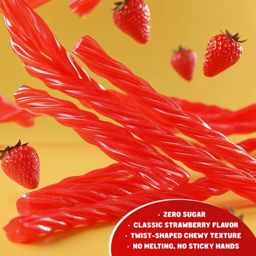 Vista 3 de Sugar Free Red Licorice Twists 5oz Bags (4 Pack) Strawberry Flavored, Chewy Candy, Smart Sweets